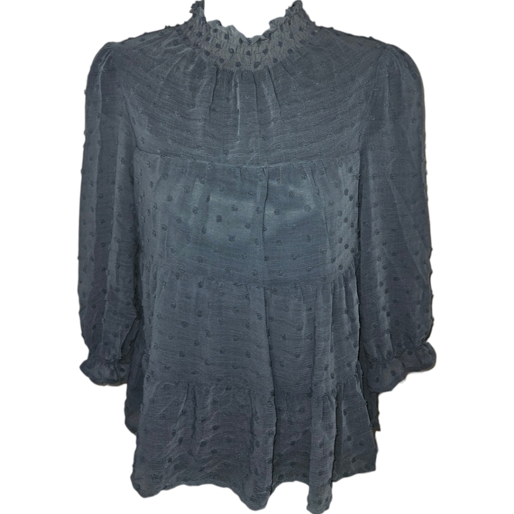 NWT Monteau Polka Dot Mock Neck Half Sleeve Top